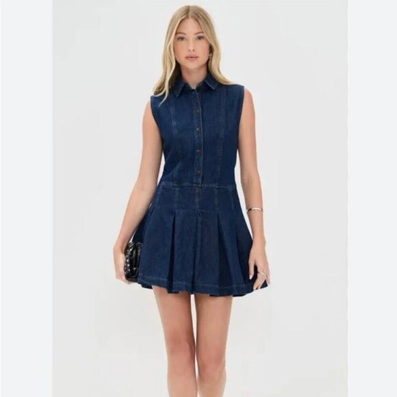 NWT Reformation Arella Denim Mini Dress Sleeveless Dark Wash Women’s Size 2 - Picture 7 of 9